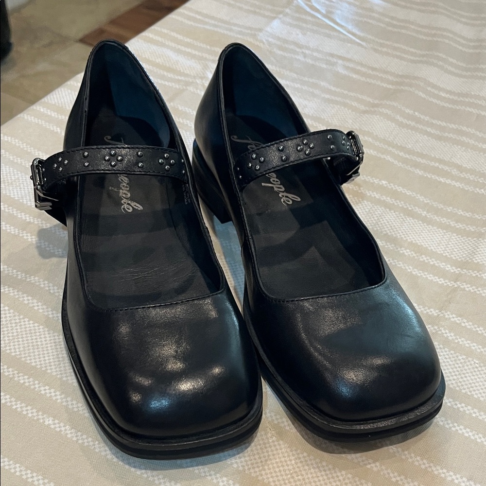 Free People Black Mary Jane Block Heel Shoes